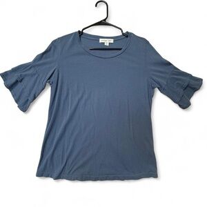 Amour Vert Slate Blue Ruffle Sleeve Tee